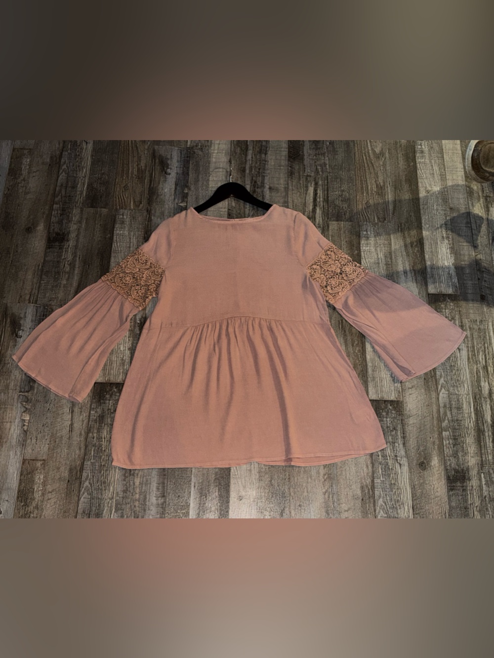 easel Blush Pink Bell Sleeve Tunic with Lace Insets